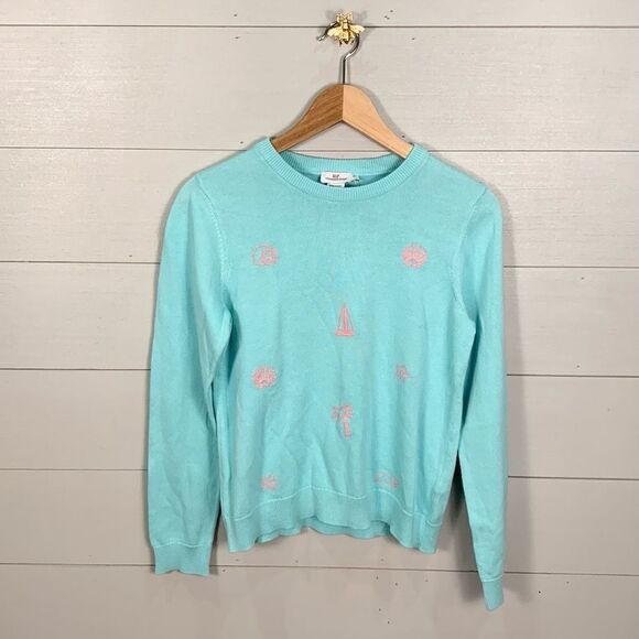 Vineyard Vines girls size large beach vibe teal and pink sweater - Picture 1 of 11